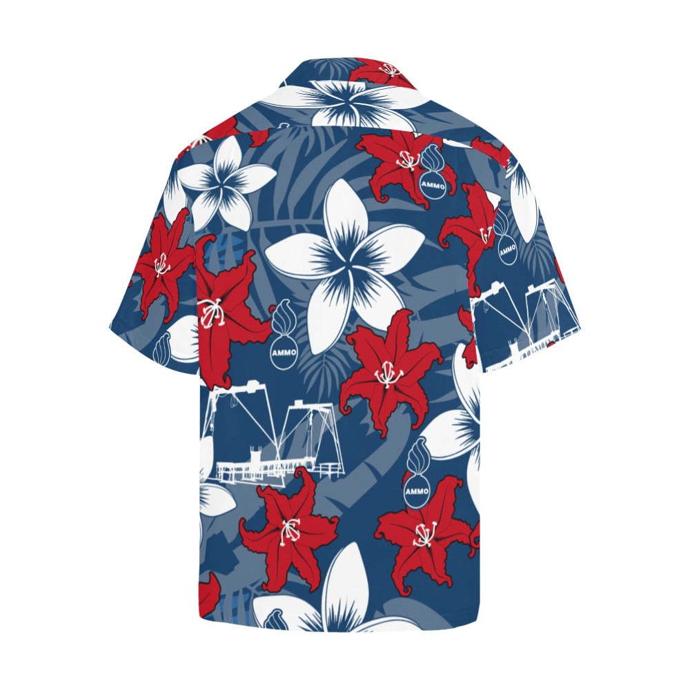 AMMO Hawaiian Shirt Red White Blue Tiger Lilies Plumerias Pisspots
