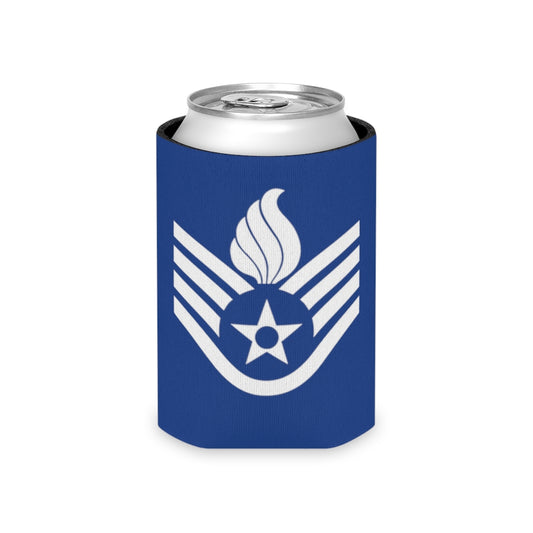 USAF AMMO White Staff Sergeant Stripes With Pisspot Flames Blue Beer Coozie Can Cooler