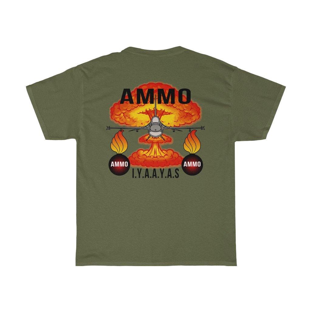 F-16 Mushroom Cloud Pisspots AMMO IYAAYAS Munitions Systems Specialist 461 2W0 Heritage Command Patch Unisex Heavy Cotton T-Shirt - AMMO Pisspot IYAAYAS Gear