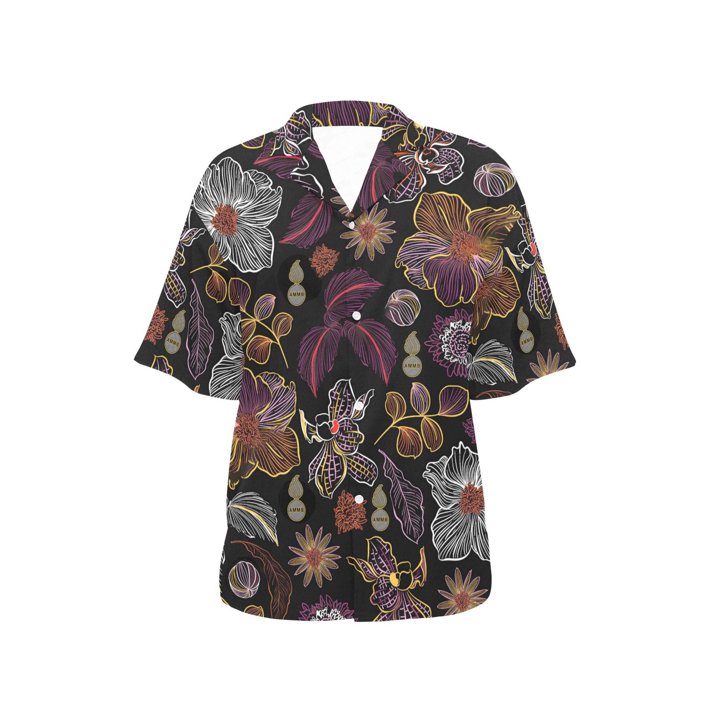 USAF AMMO Neon Flowers Leaves and Pisspot Womens Hawaiian Shirt