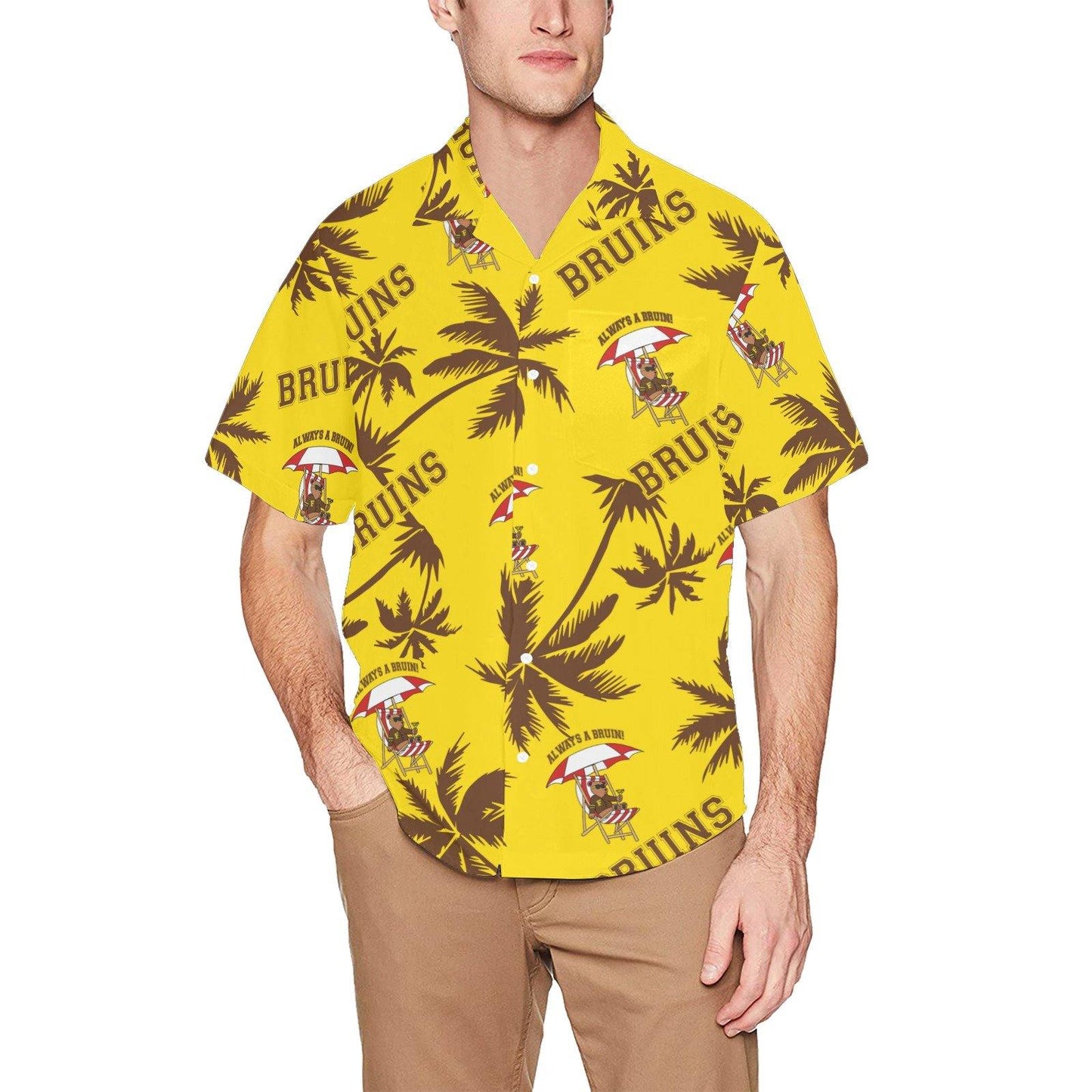 Fargo South High Bruins Bear Palm Trees Yellow Hawaiian Shirt With Pocket - AMMO Pisspot IYAAYAS Gear