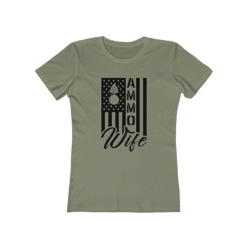 USAF AMMO Wife Light Shirts Vertical American Flag With Pisspot Inside Stars Women's The Boyfriend Tee - AMMO Pisspot IYAAYAS Gear