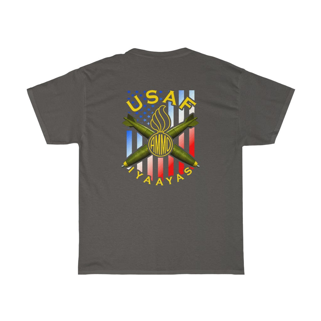 USAF AMMO IYAAYAS Pisspot Bombs Crossed American Flag Munitions Pride Heritage Gift Unisex Heavy Cotton Tee