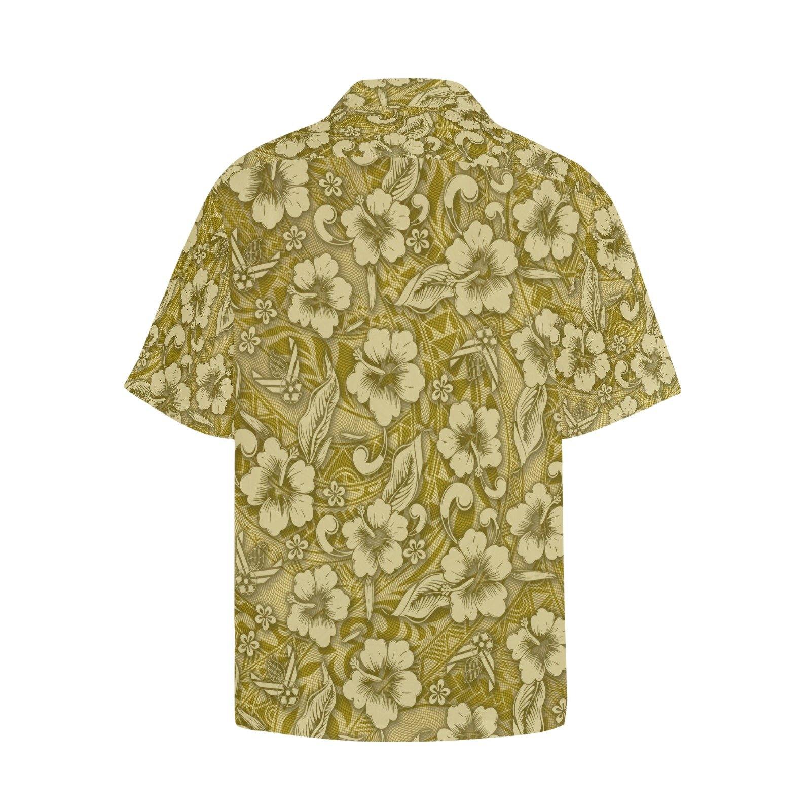 Gold Tribal Flowers AF Vector Logo Pisspot AMMO Hawaiian Shirt With Left Chest Pocket - AMMO Pisspot IYAAYAS Gear