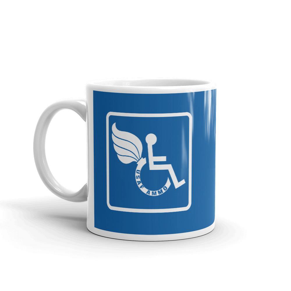 AMMO Pisspot Wheelchair Disabled Veteran Blue and White Coffee Mug - AMMO Pisspot IYAAYAS Gear