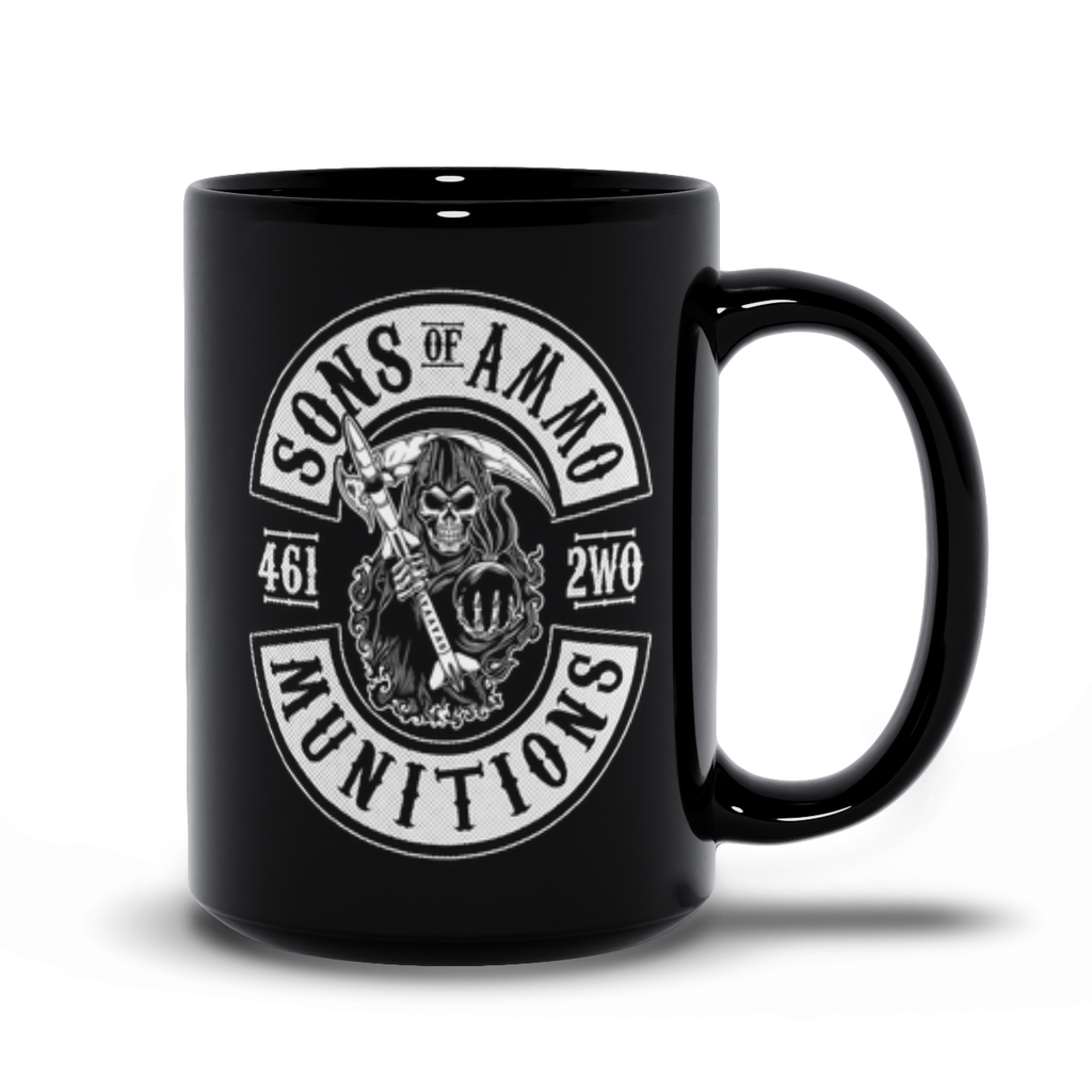 Sons Of AMMO Grim Reaper Sickle Pisspot Missile Logo Black Coffee Mug
