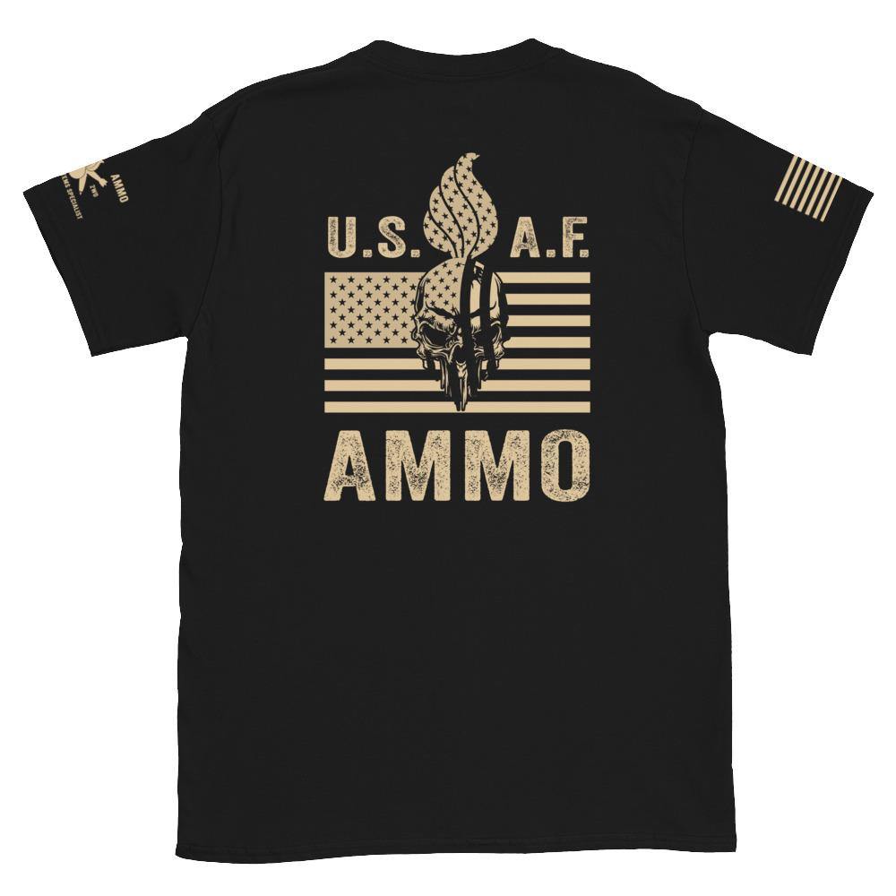 USAF AMMO Live AURs Matter American Flag Skull Pisspot Munitions Heritage Unisex T-Shirt - AMMO Pisspot IYAAYAS Gear